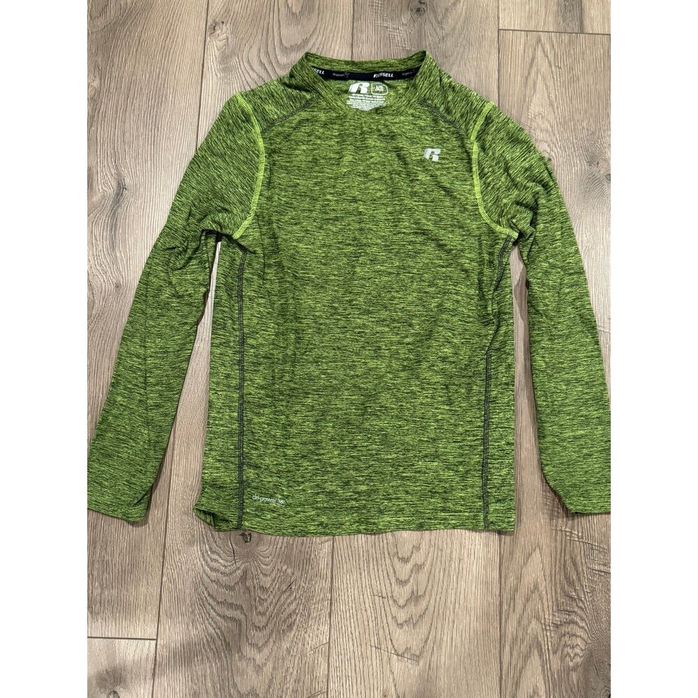 Boys Russell Long Sleeve Sports Shirt Green and Black Size Large 10/12